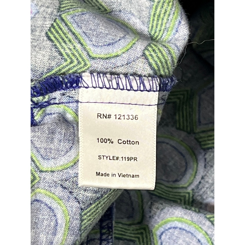 Koi by Kathy Peterson Womens Scrub Top Purple Green Geometric Comfy Cotton 2X - Picture 9 of 11